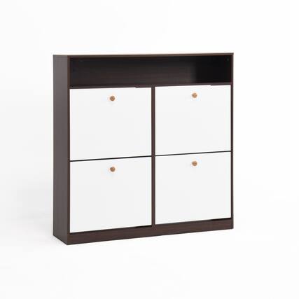 Front. HTUTWOO - Shoe Storage Cabinet with 4 Flip Drawers,Anti-Tip Fitting,Spacious & Easy-to-Use Organizer for Entryway, Hallway - Brown.