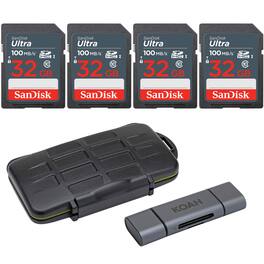 SanDisk - 32GB Ultra SDHC UHS-I Memory Cards with Koah Pro Memory Storage Case
