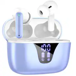 Trigiz - Wireless Earbuds, 65hrs Stereo Deep Bass with Charging Case, IPX7 Waterproof Headset for iPhone Andriod Phones - Blue