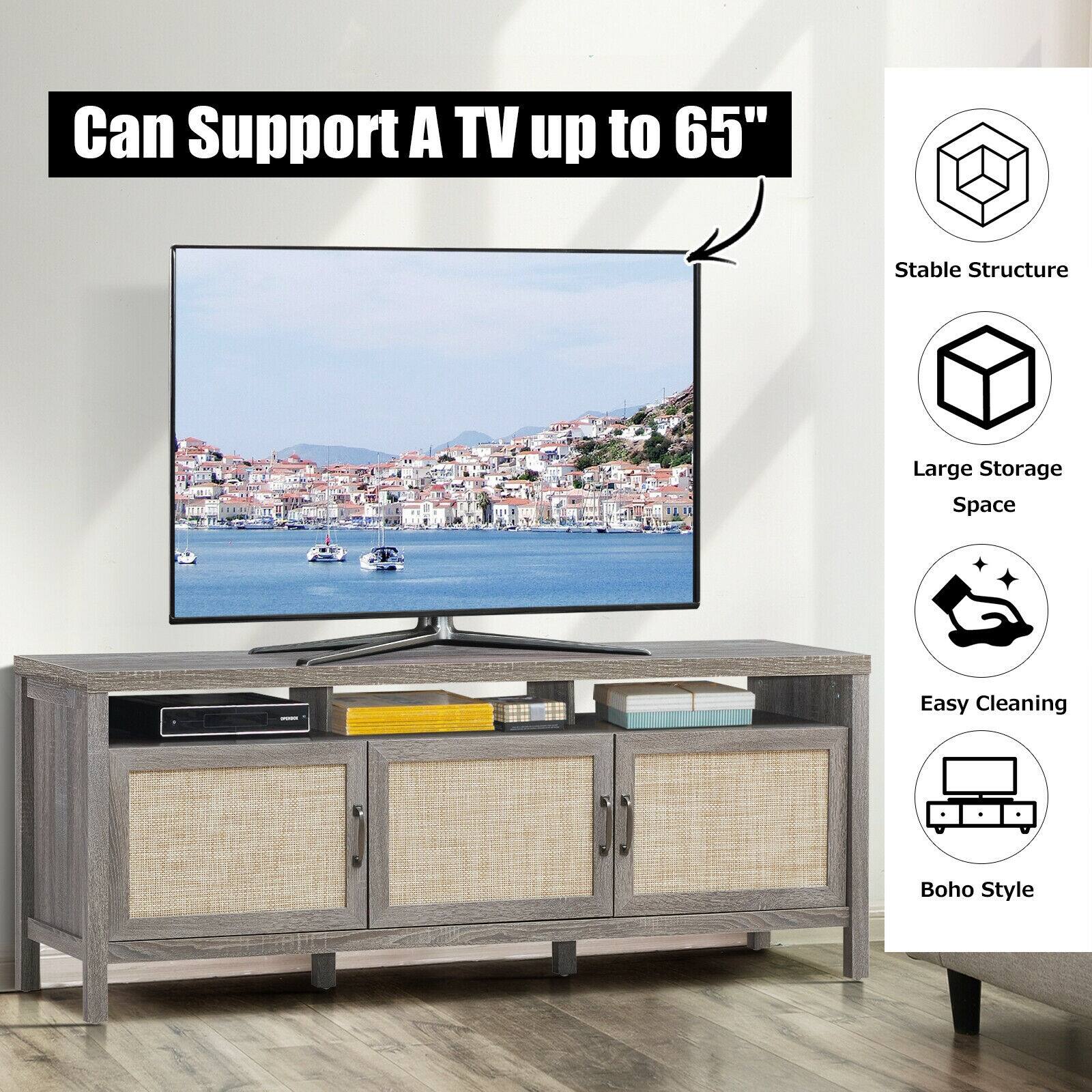 Can Support A TV up to 65" Stable Structure Large Storage Space Easy Cleaning Boho Style