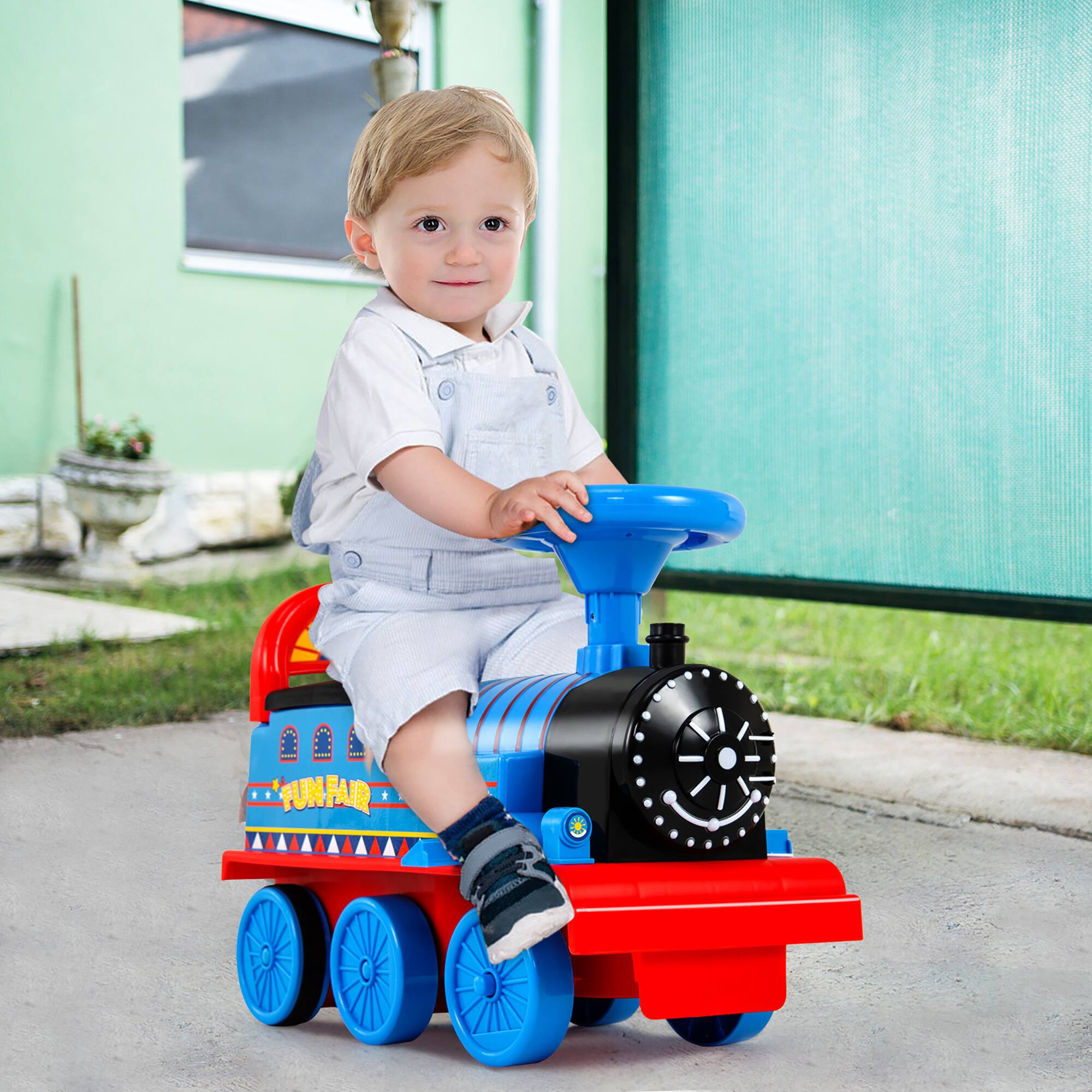 Alt View 3. Gymax - Gymax 6V Electric Kids Ride On Train Motorized Train Toy w/ Track & 6 Wheels Navy - Navy.
