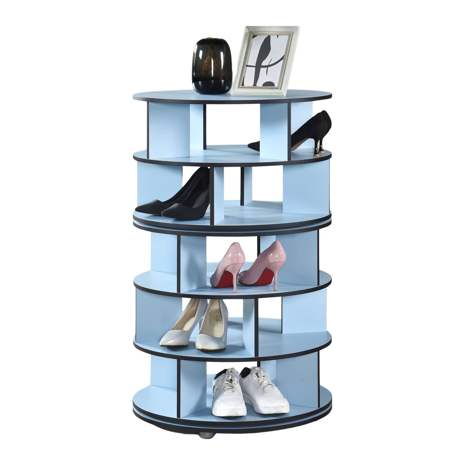 Angle. Kings Brand Furniture - Kings Brand Furniture 5-Tier Rotating Shoe Rack, 360° Revolving Lazy Susan Spinning Shoe Rack Tower Storage Organizer - Blue.