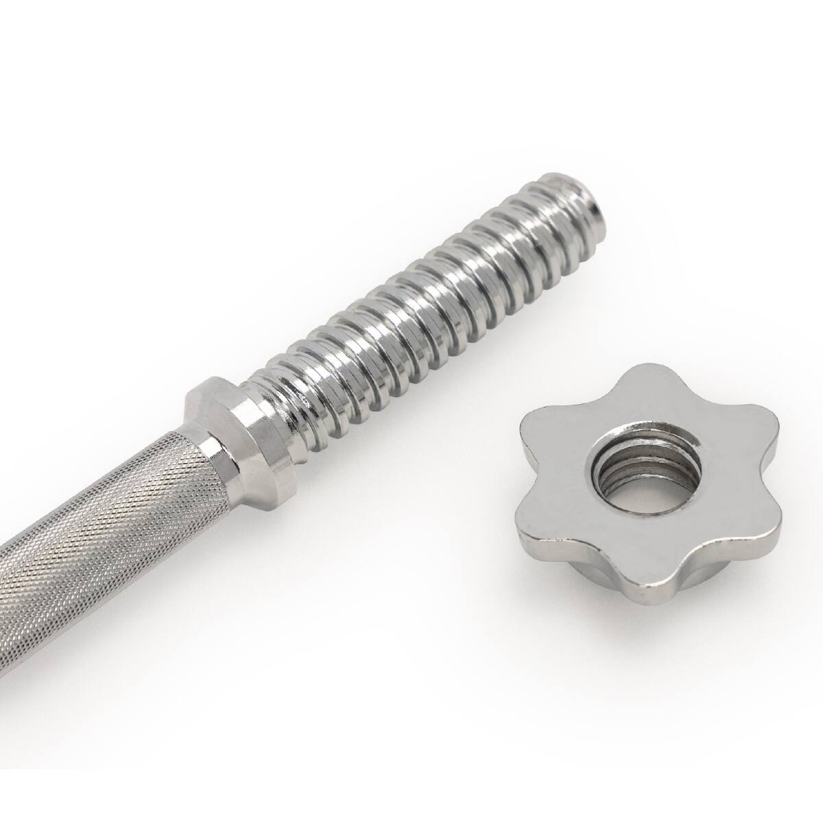 Angle. Sunny Health & Fitness - Standard 14” Threaded Chrome Dumbbell Bar Set with Star-Lock Collars - Silver.