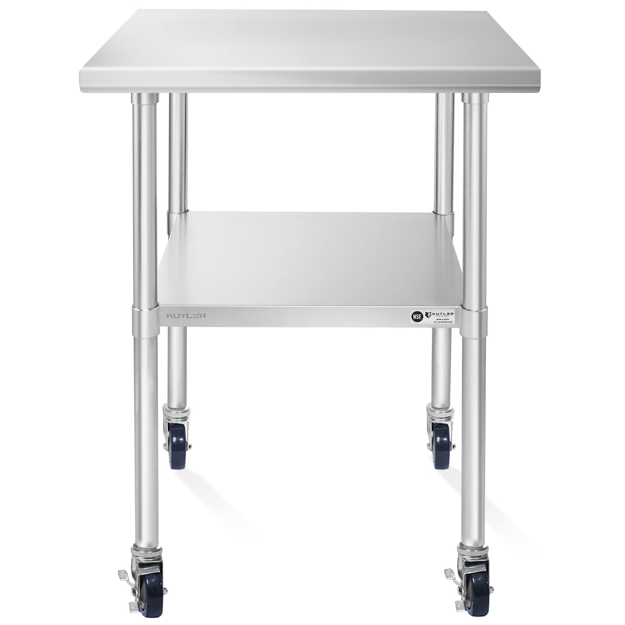 Alt View 1. KUTLER - NSF Commercial Stainless Steel Prep and Work Table with Wheels - Silver.