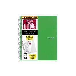 Five Star - 1-Subject Notebooks, 8" x 10.5", Wide Ruled, 100 Sheets, (05238/07635) - Color chosen at random