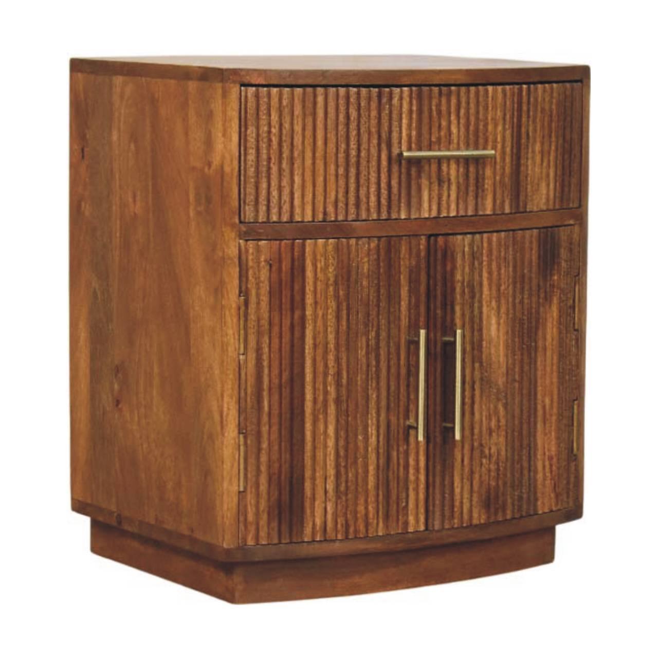 Left. Artisan Furniture - Artisan Furniture Solid WoodSolid Wood Curved Ribbed Bedside with Drawer - Brown.