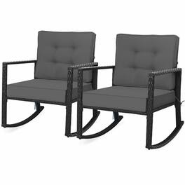 Gymax - 2PCS Outdoor Wicker Rocking Chair Patio Rattan Single Chair Glider w/ Grey Cushion - Gray