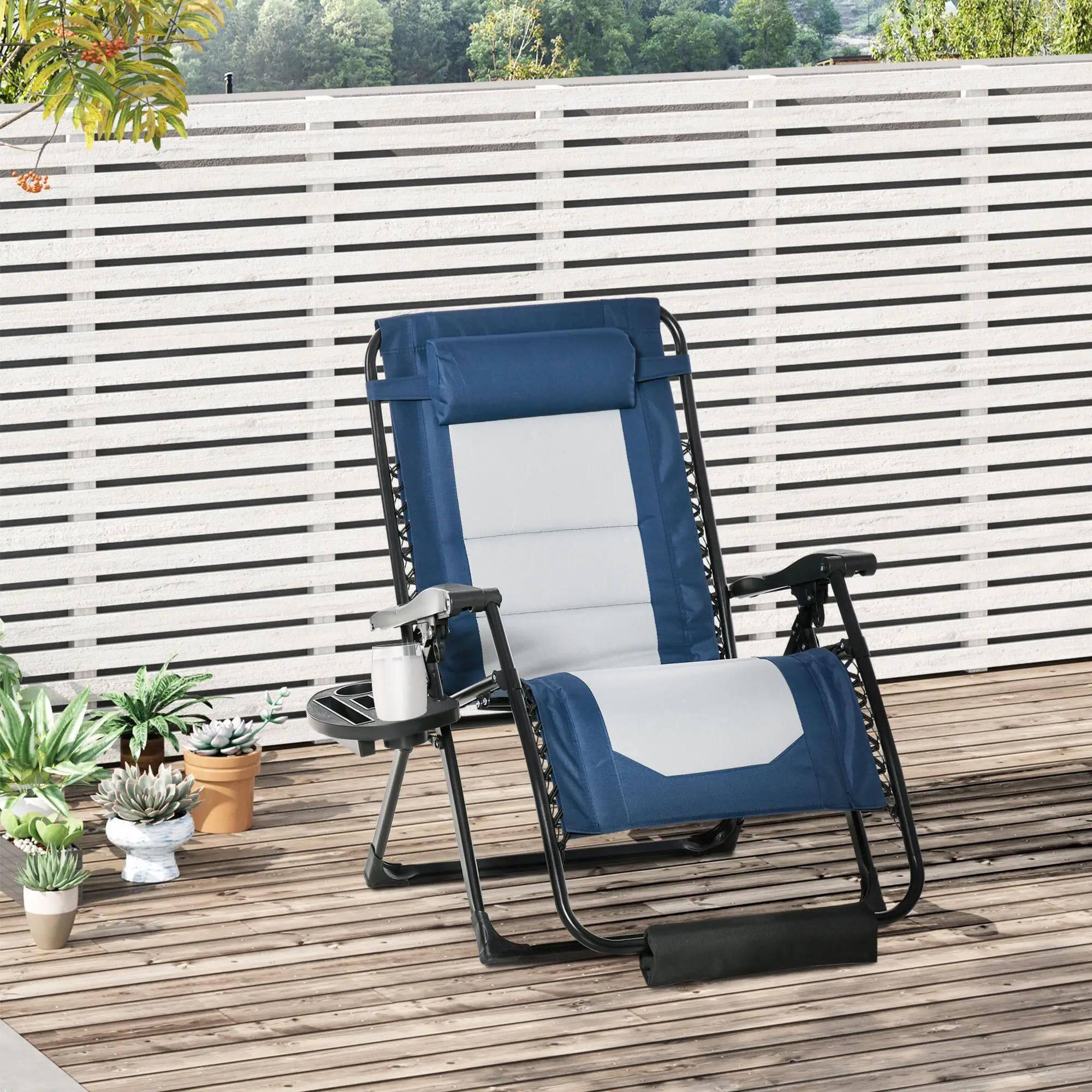 Alt View 7. Resenkos - Resenkos Foldable Outdoor Lounge Chair With Footrest, Oversized Padded Zero Gravity Lounge Chair With Headrest, Blue - Blue.