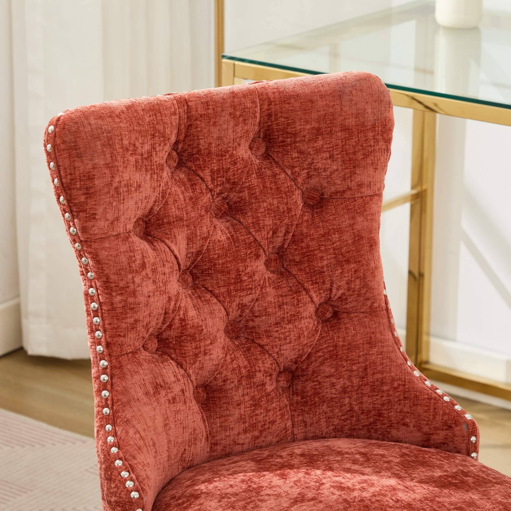 Back. Spaco - Spaco Office Chair, Executive Chair with Modern Chenille, Tufted Button, Chrome Base, Adjustable Swivel, for Home Office - Orange.