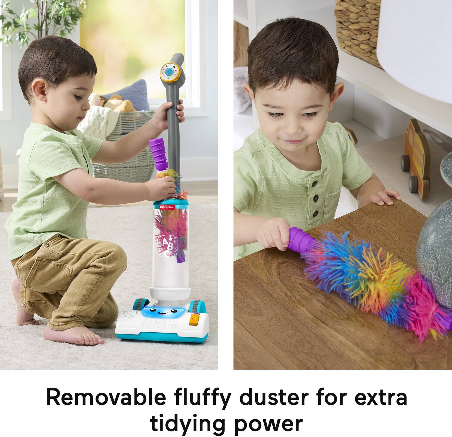 Removable fluffy duster for extra tidying power