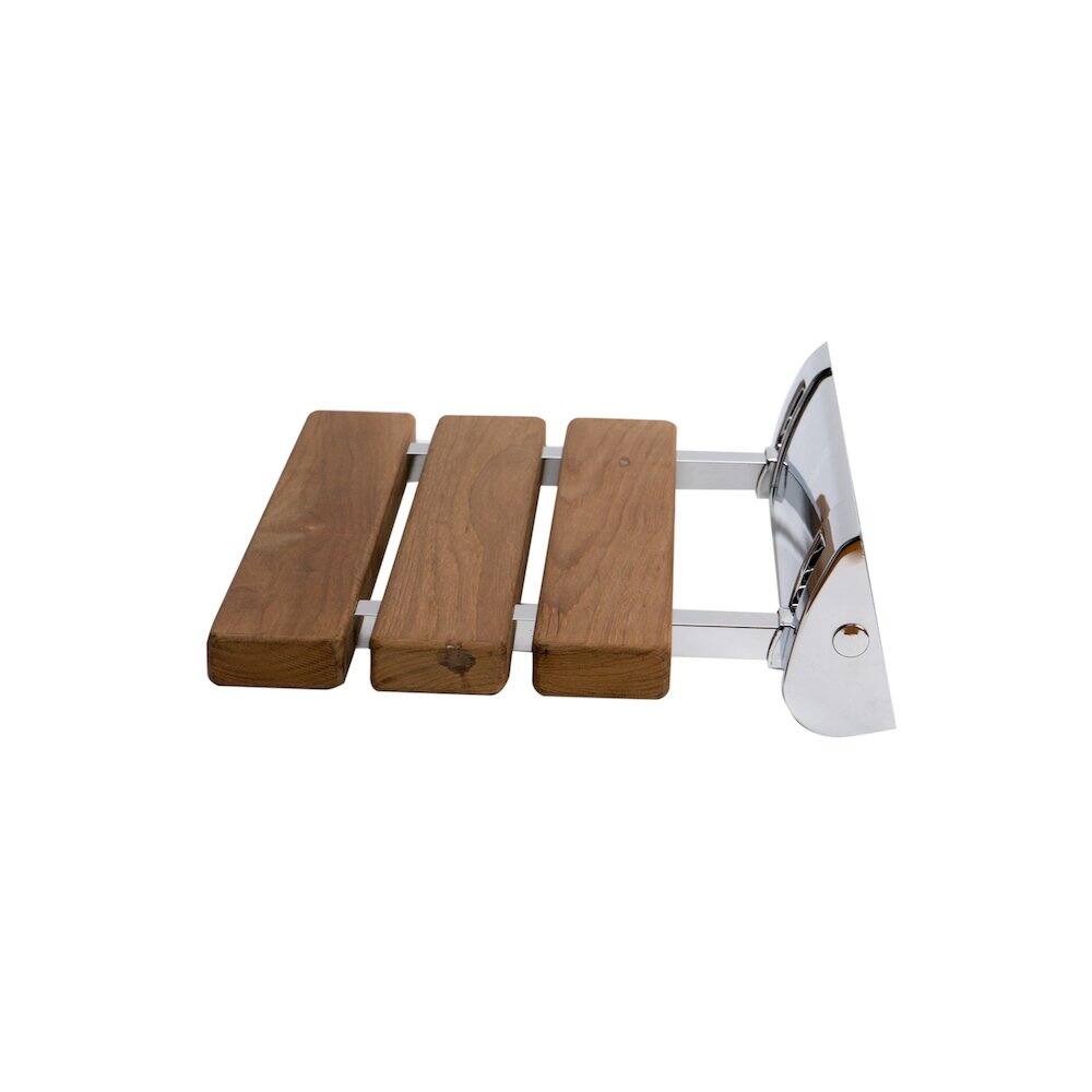 Back. Alfi - Polished Chrome 14" Folding Teak Wood Shower Seat Bench - Brown.