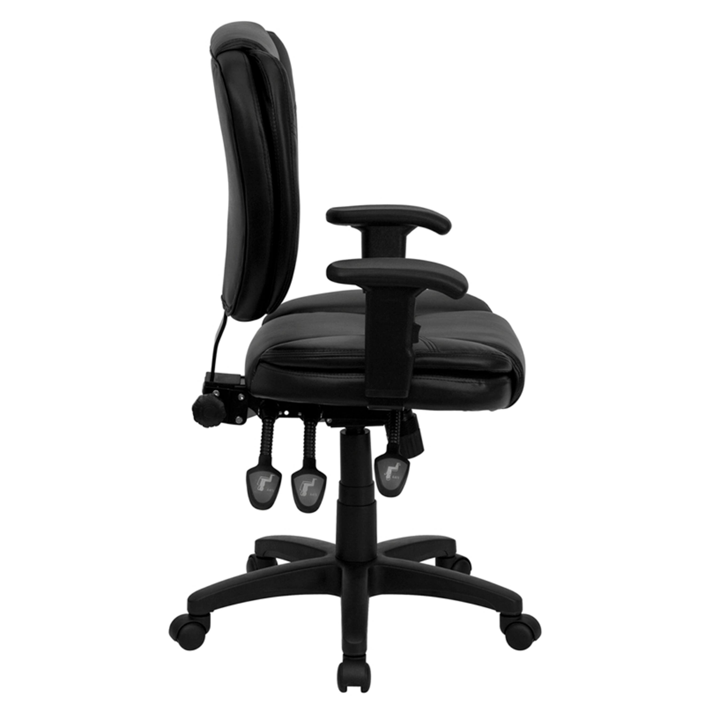 Alt View 3. Emma + Oliver - Mid-Back Multifunction Pillow Top Swivel Ergonomic Task Office Chair with Arms - Black LeatherSoft.