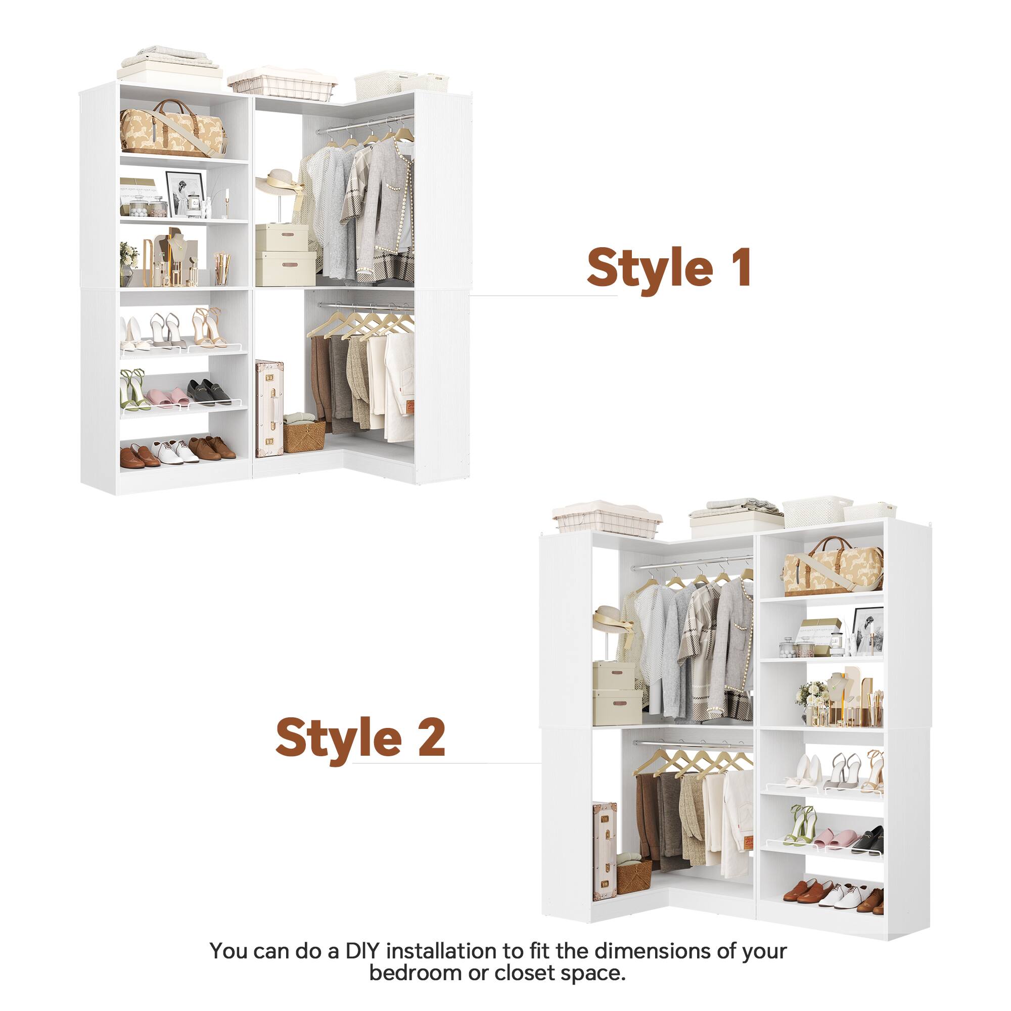 Style 1  
Style 2  

You can do a DIY installation to fit the dimensions of your bedroom or closet space.