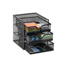 Mind Reader - Desktop Accessory Storage, Desk Supplies, Organizer, Office, Metal Mesh, 6.25"L x 6.5"W x 6.5"H - Black