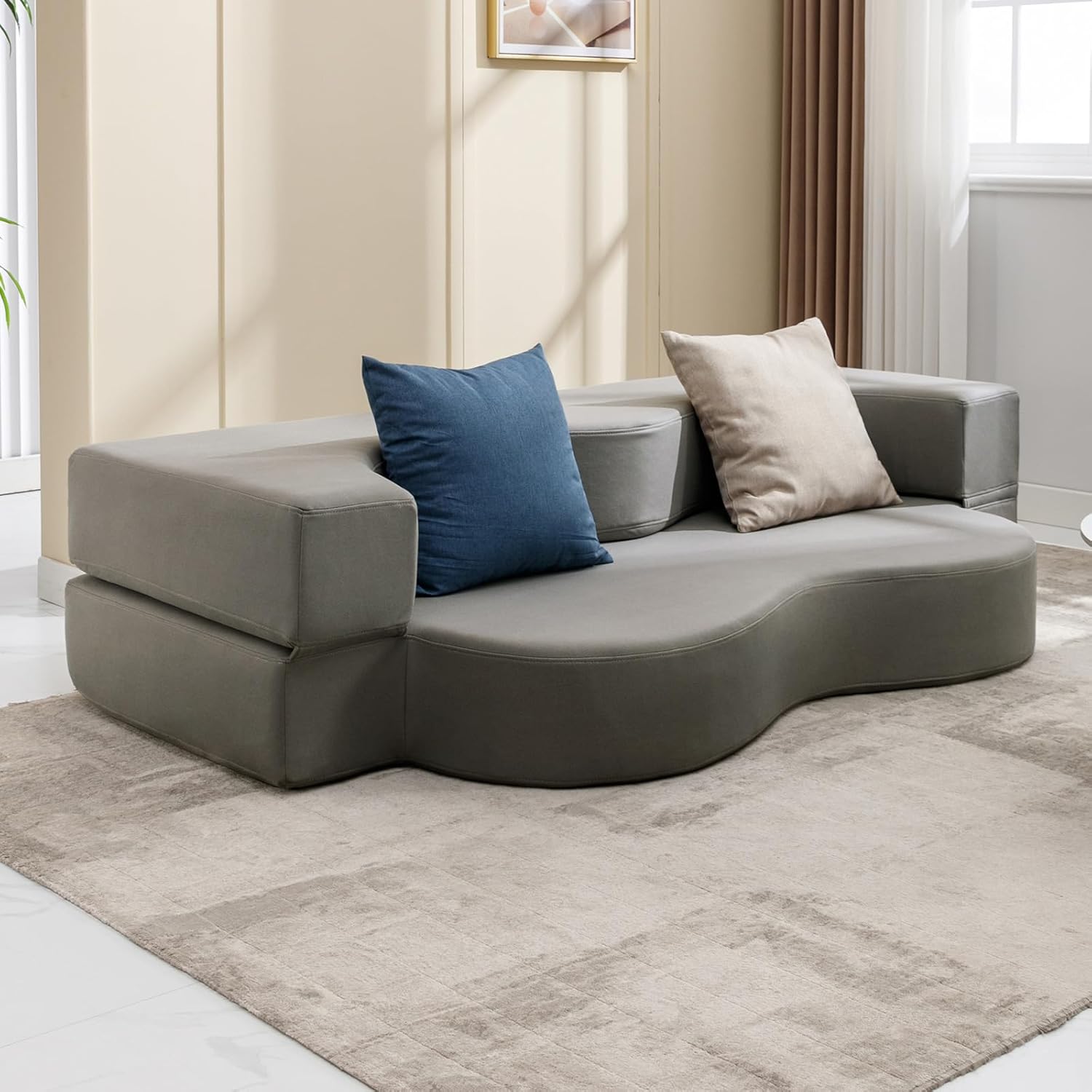 Alt View 5. Circus Cirle - Folding Sofa Bed, Fold Out Futon Sofa Bed - Light Gray.
