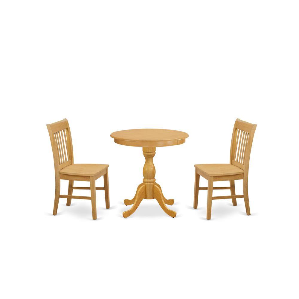 Left. East West Furniture - East West Furniture - ESNF3-OAK-W - 3-Pc Kitchen Table Set - 2 Dining Room Chairs and 1 Modern Dining Table (Oak Finish) - Oak.