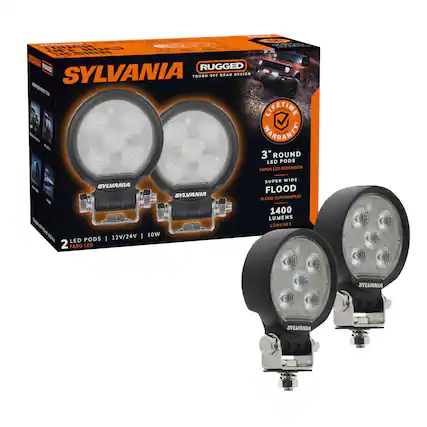 SYLVANIA
RUGGED
TOUGH OFF ROAD DESIGN
LIFETIME WARRANTY
3" ROUND LED PODS
FAROS LED REDONDOS
SUPER WIDE FLOOD
FLOOD SUPERAMPLIO
1400 LUMENS
LUMENES
2 LED PODS | 12V/24V | 10W