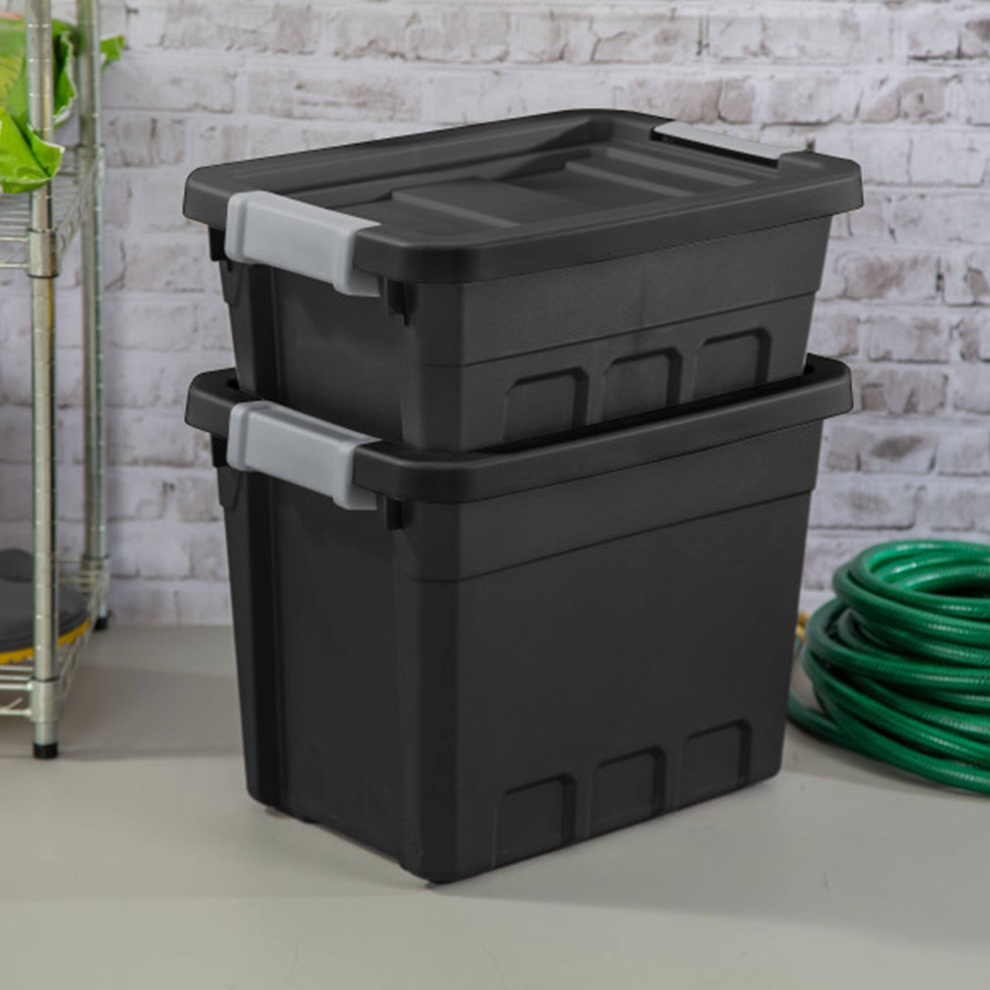 Alt View 3. Sterilite - Sterilite 7.5 Gal Rugged Industrial Storage Totes w/ Latch Lids, Black (18 Pack) - Black.