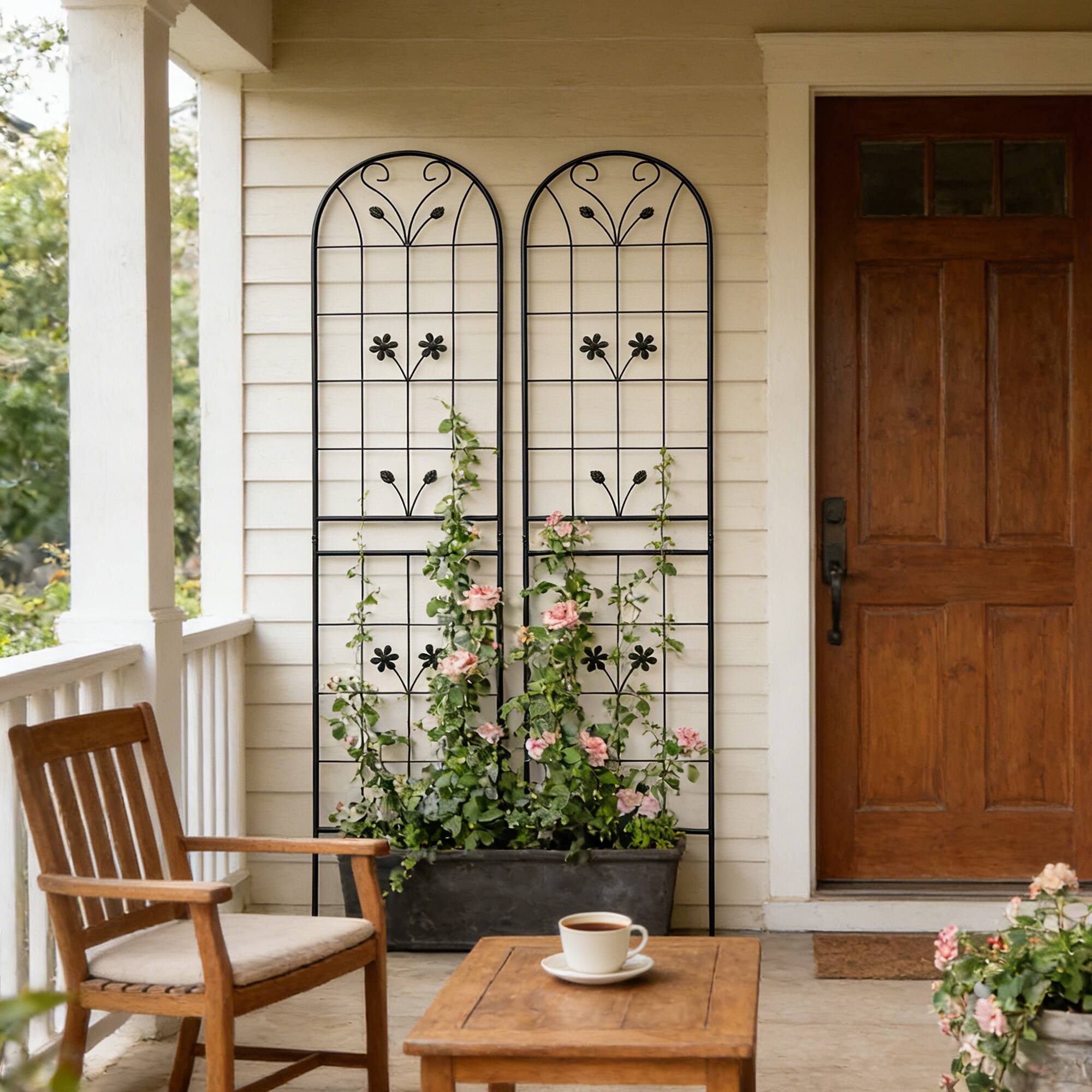 Front. Loheer - 2 Pack 7.2 x 1.6 ft Metal Garden Trellis Climbing Plant Support - Black.