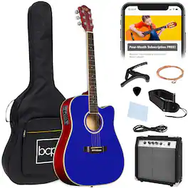 Best Choice Products - Beginner Acoustic Electric Guitar Starter Set 41in w/ Wood Cutaway Design, Gig Bag - Dark Blue