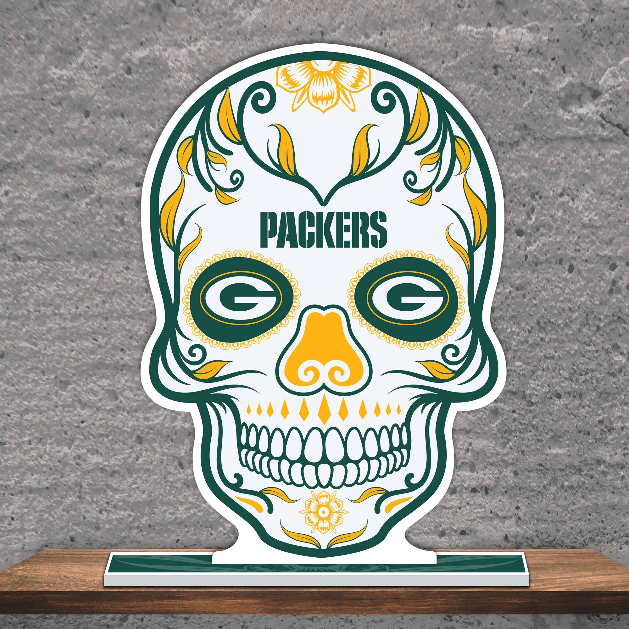 Alt View 1. UPI Marketing - Green Bay Packers 10" Sugar Skull Standee - Multicolor.