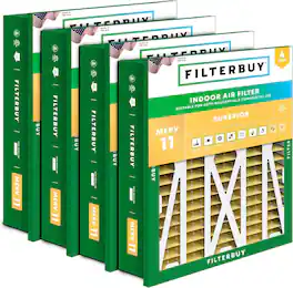 Filterbuy - 20x20x5 MERV 11 Pet & Allergy Defense, Pleated HVAC AC Furnace Air Filters for Honeywell Return Grille (4-Pack) - Gold