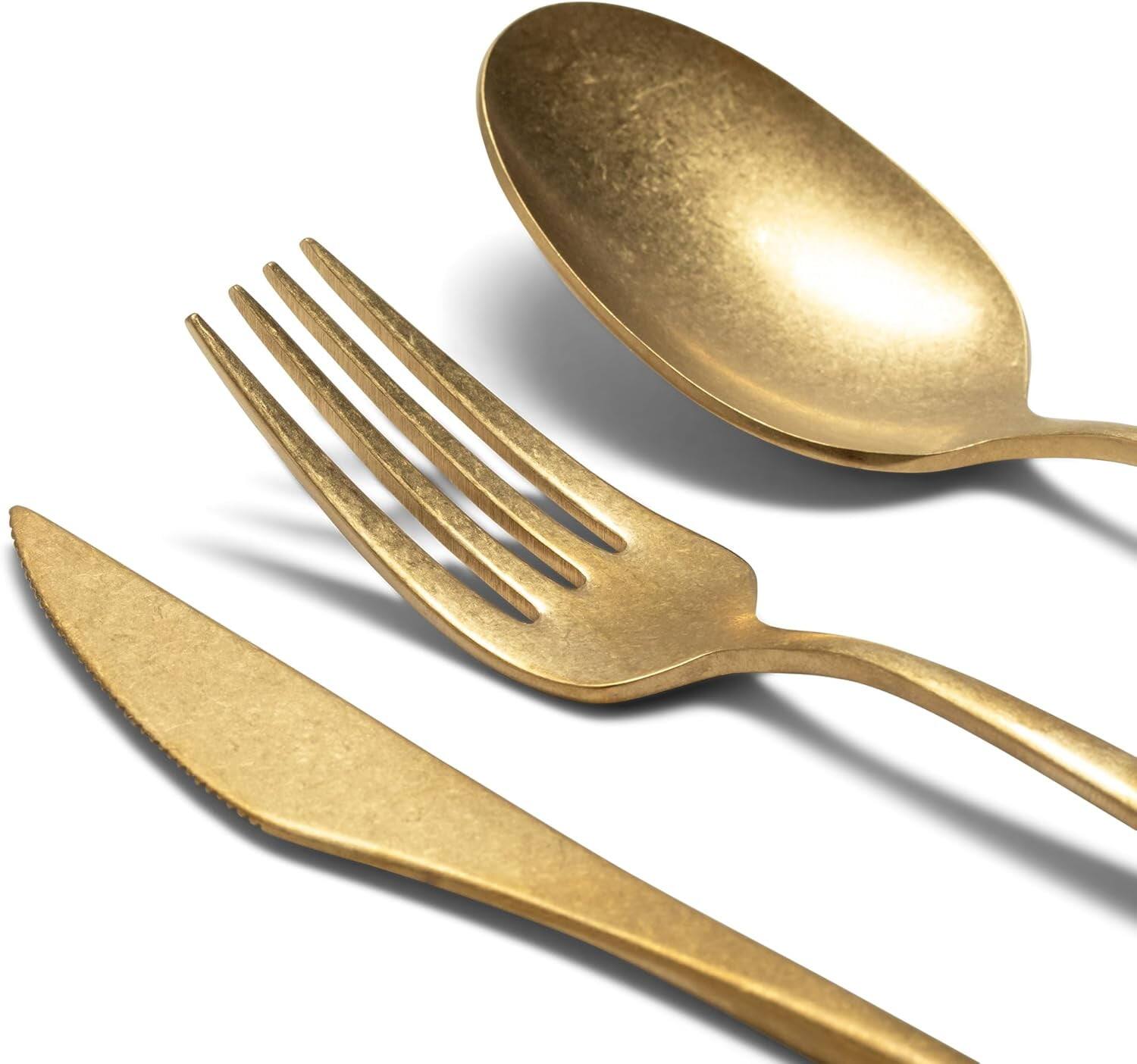 Back. Larder & Vine - 20-Piece Vintage Flatware Set for 4, Made in Portugal from 18/10 Stainless Steel - Vintage Gold.