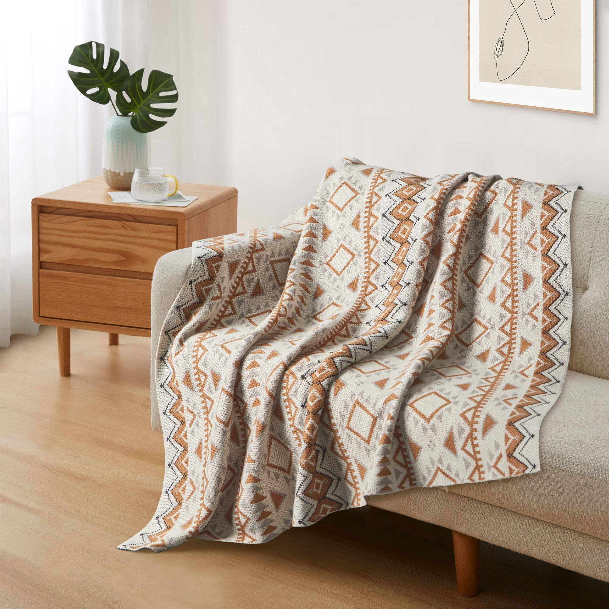 Angle. Peace Nest - Peace Nest Boho Chunky Knit Throw Blanket 50"x60", Brown Diamond - Brown Diamond.