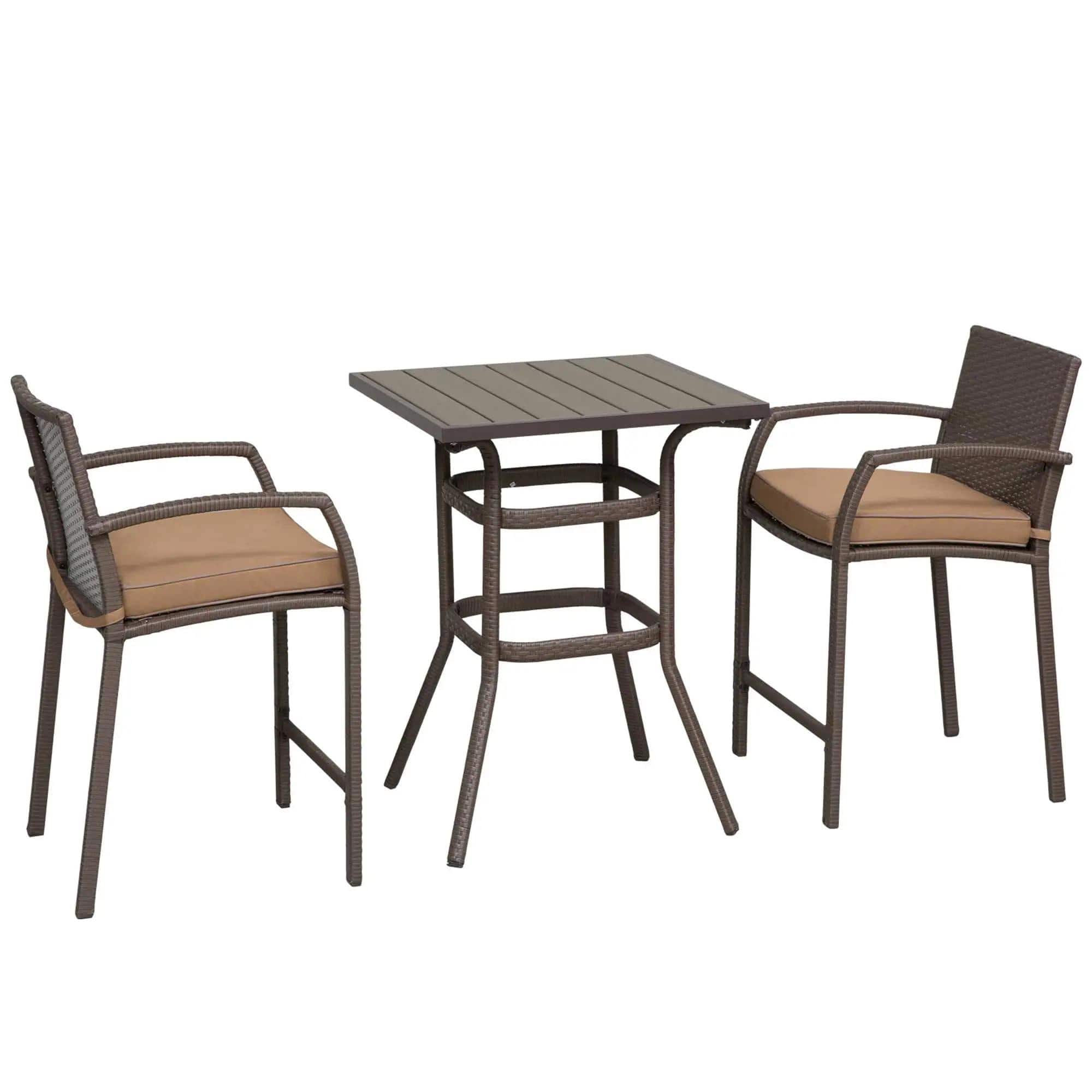 Resenkos - 3 PCS Rattan Wicker Bar Set, 1 Table And 2 Stools - Mixed Brown