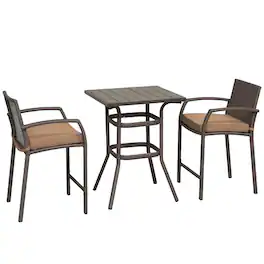 Resenkos - 3 PCS Rattan Wicker Bar Set, 1 Table And 2 Stools - Mixed Brown