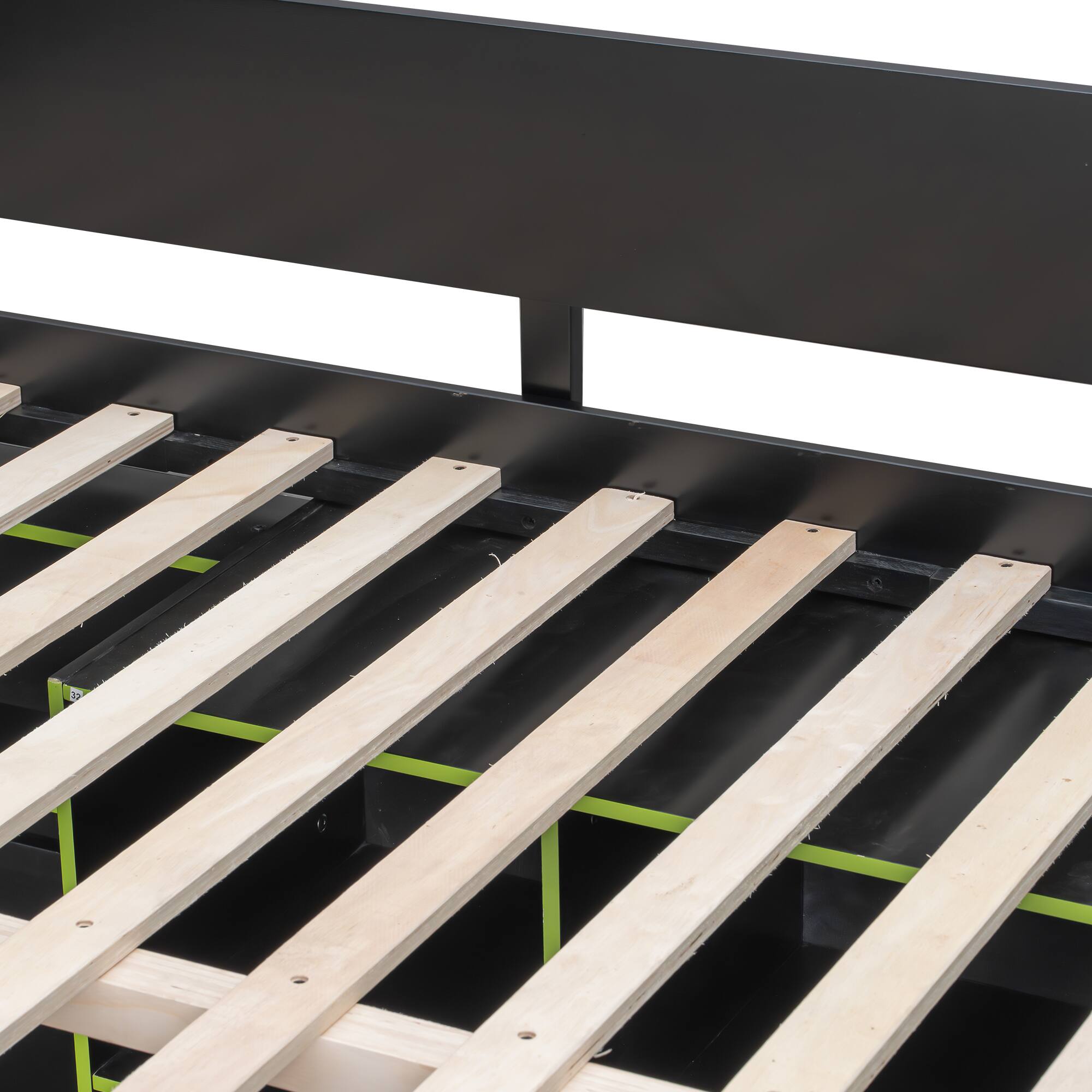 Alt View 3. Anysun - Full Size Wood Loft Bed with Desk,Open Wardrobe,Storage Compartments and RGB Lights - Green.