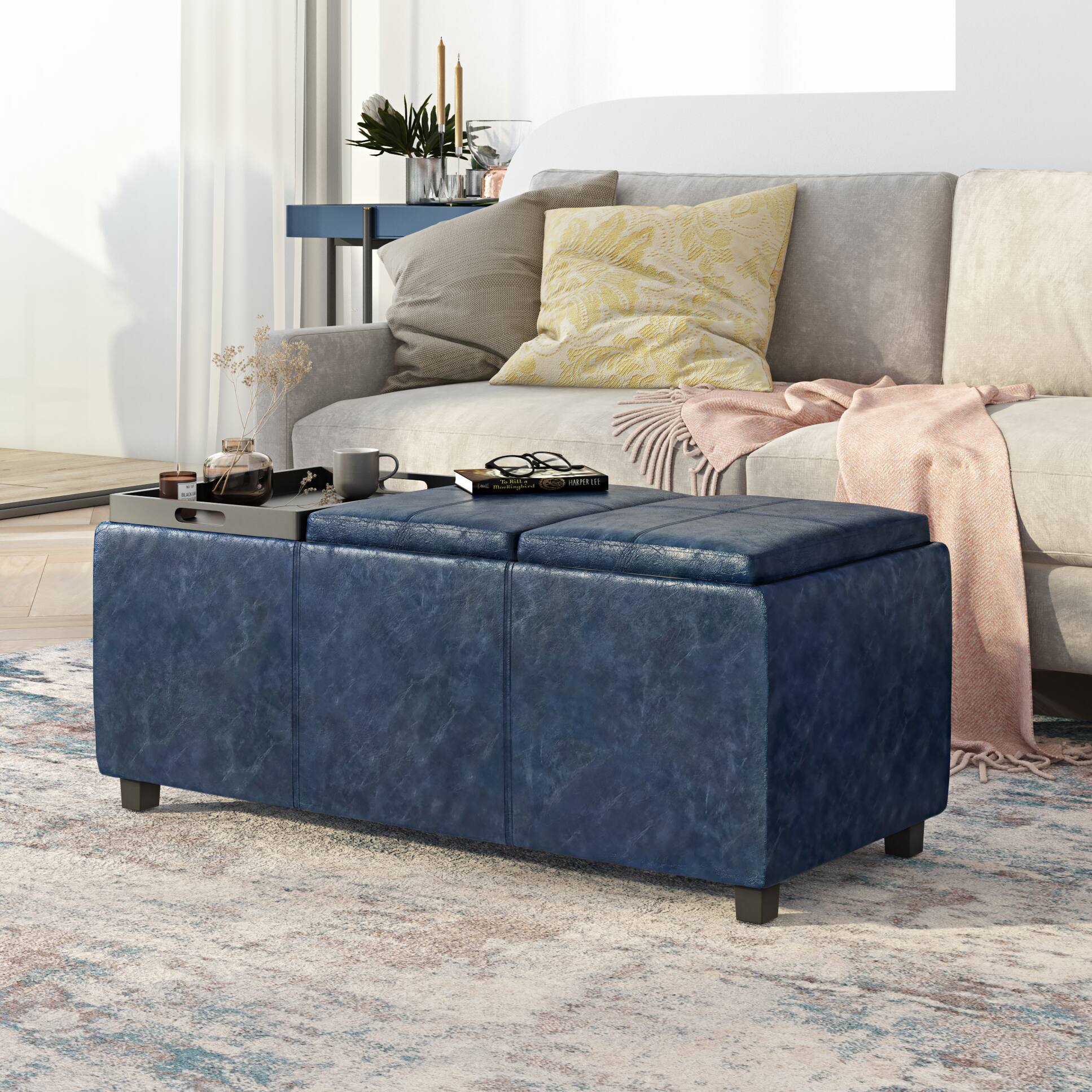 Left. Simpli Home - Avalon Storage Ottoman - Denim Blue.