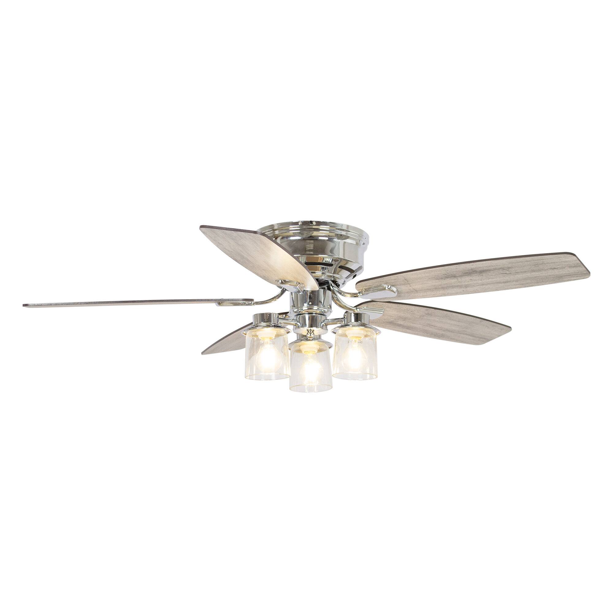 Alt View 3. Parrot Uncle - 52" Modern 5-Blade Ceiling Fan with Light and Remote Control - chrome.