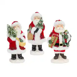 BreeBe - Santa Figurine with Pine Tree and Present Accents (Set of 3) - Red, White