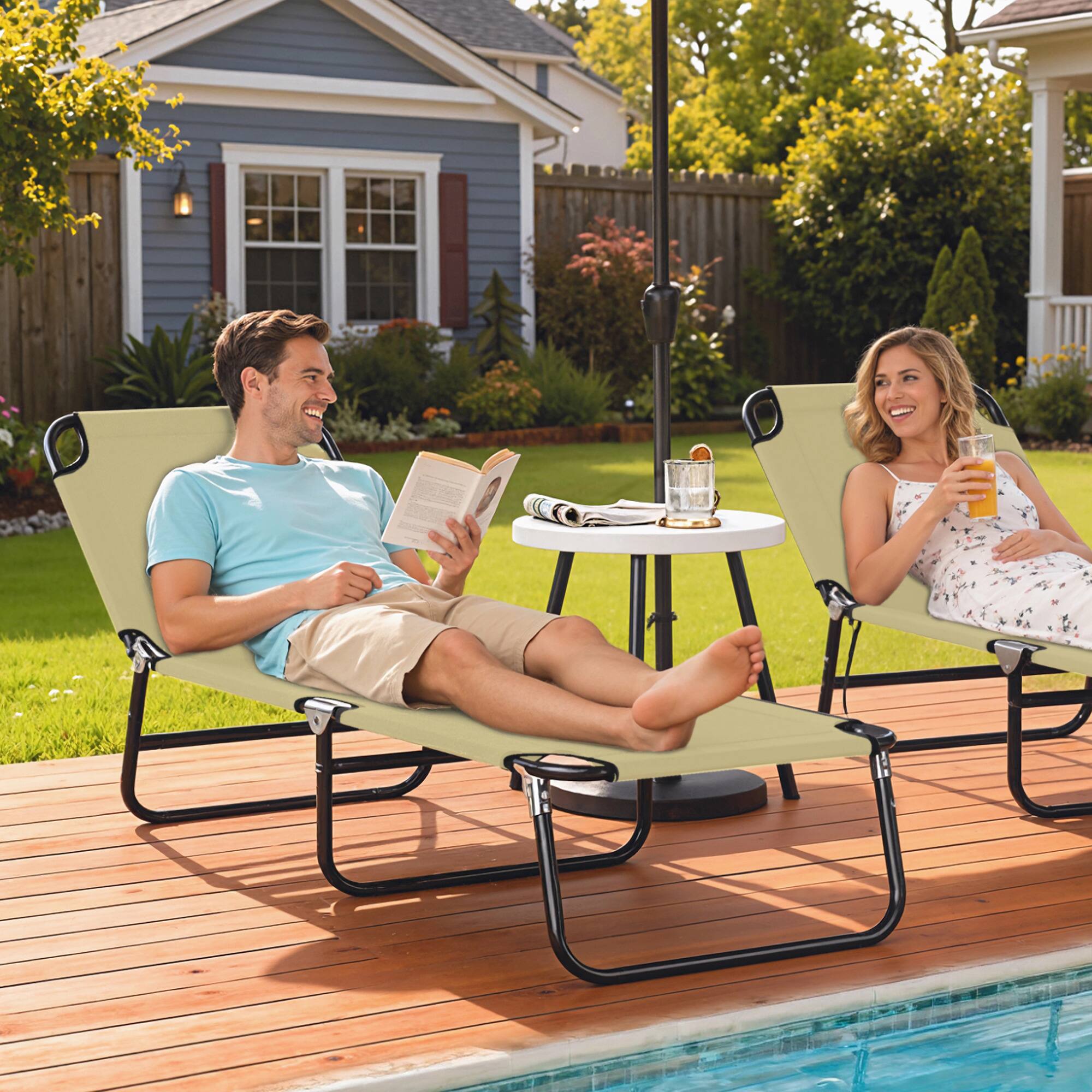 Alt View 1. Outsunny - Foldable Reclining Pool & Beach Chair, Oxford - Beige.