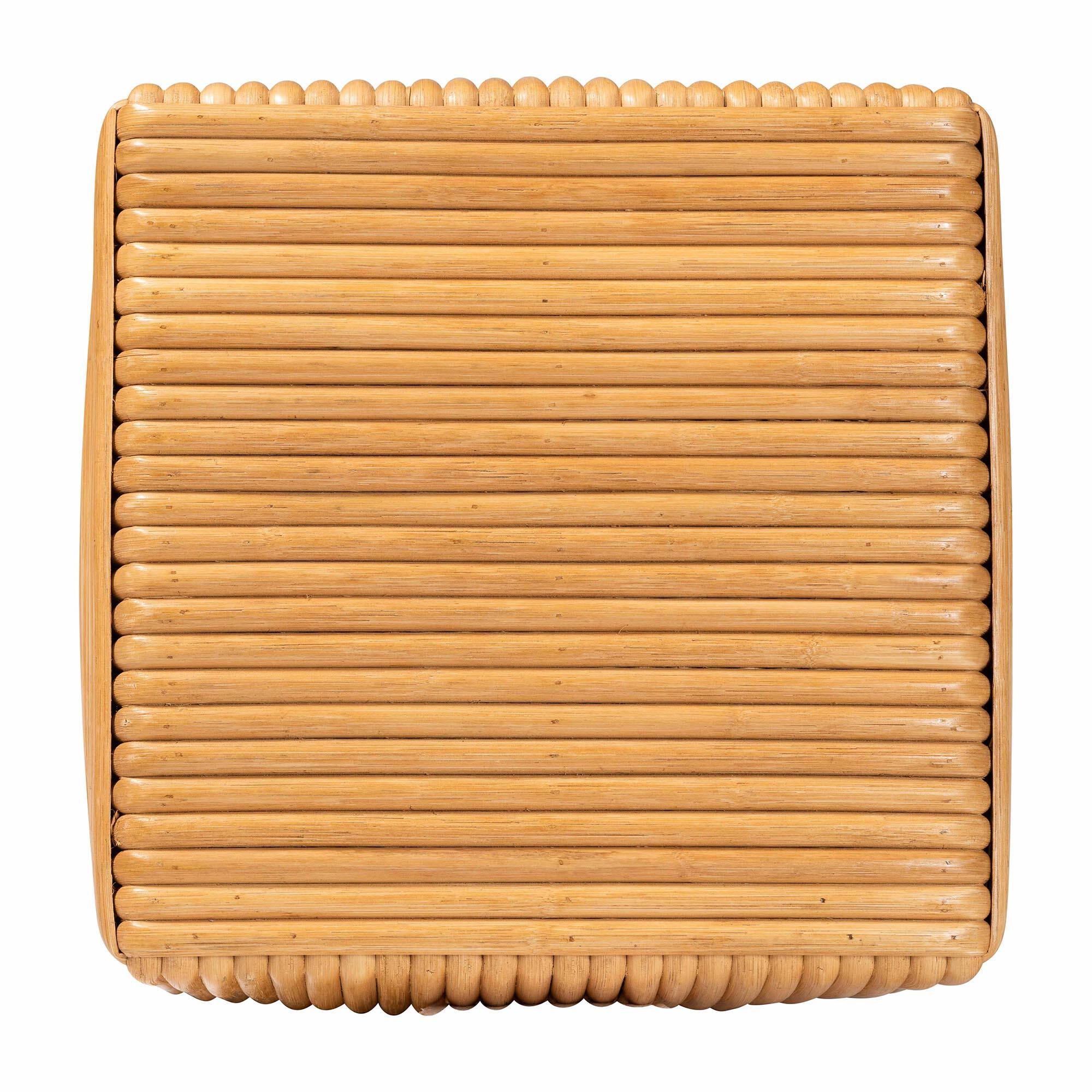 Back. bali & pari - Karina Bohemian Rattan Footstool - Light Honey.
