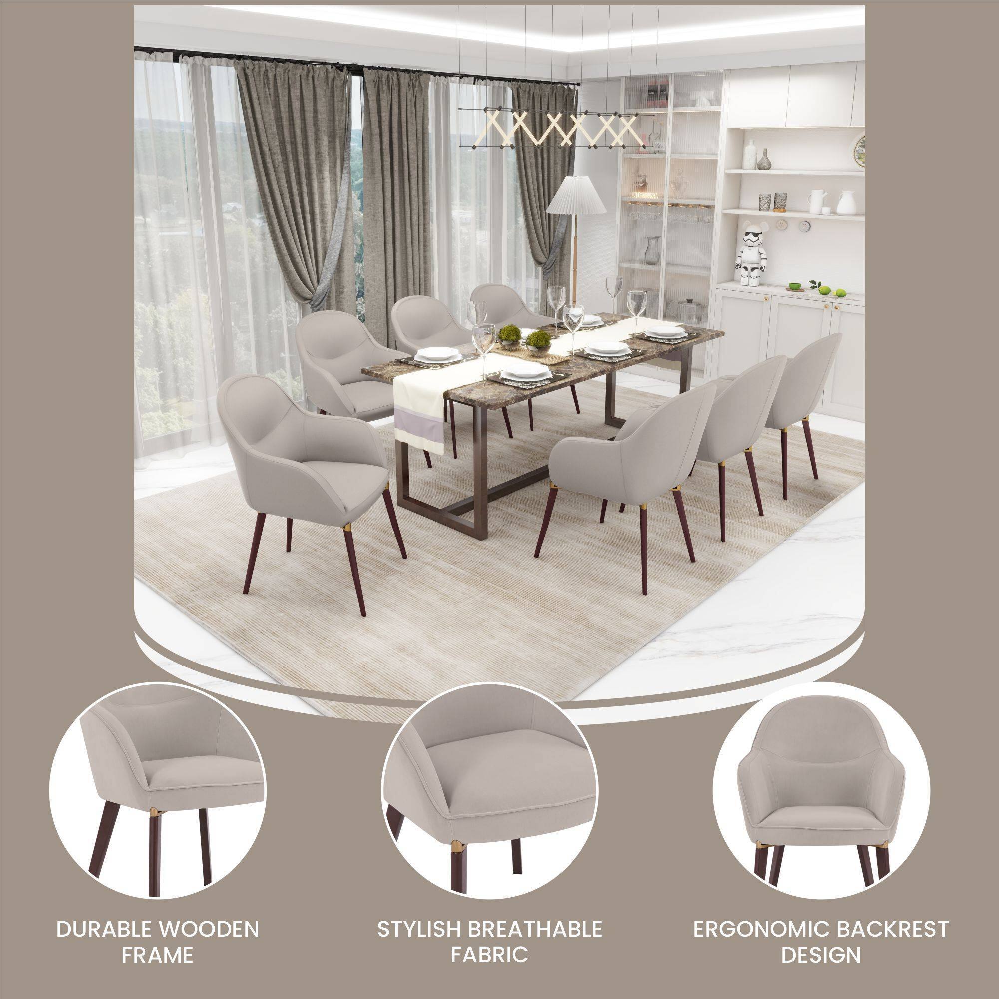 DURABLE WOODEN FRAME  
STYLISH BREATHABLE FABRIC  
ERGONOMIC BACKREST DESIGN