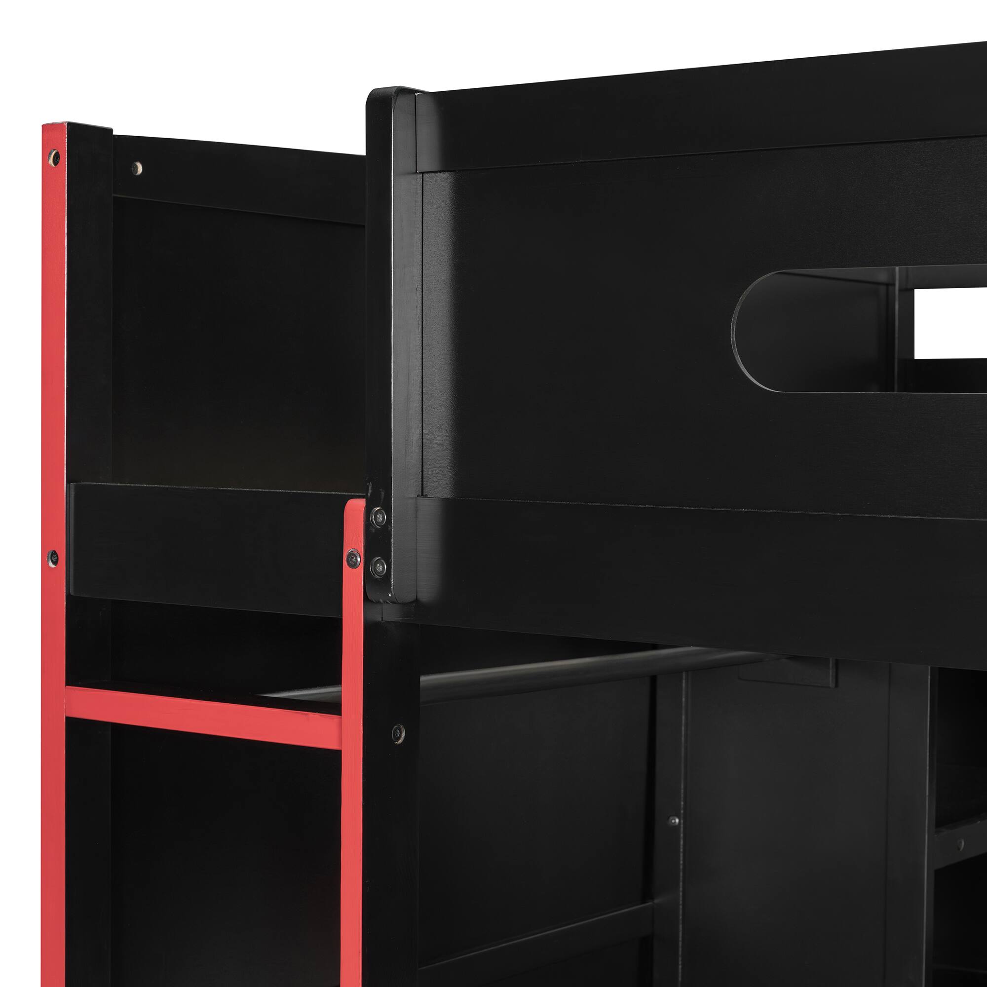Alt View 5. Anysun - Full Size Wood Loft Bed with Desk,Wardrobe,Ample Storage Space,and RGB Light - Red.