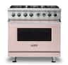 Viking - 36 in. Wide 6 Burner 5-Series 5.6 Cu. Ft. Self-Cleaning Freestanding Dual Fuel Convection Range - LP - Blush