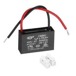 Unique Bargains - 1uF CBB61 Ceiling Fan Capacitor, AC 450V 2 Wires with Terminal Blocks for Pump Motor Generator Blower - Black
