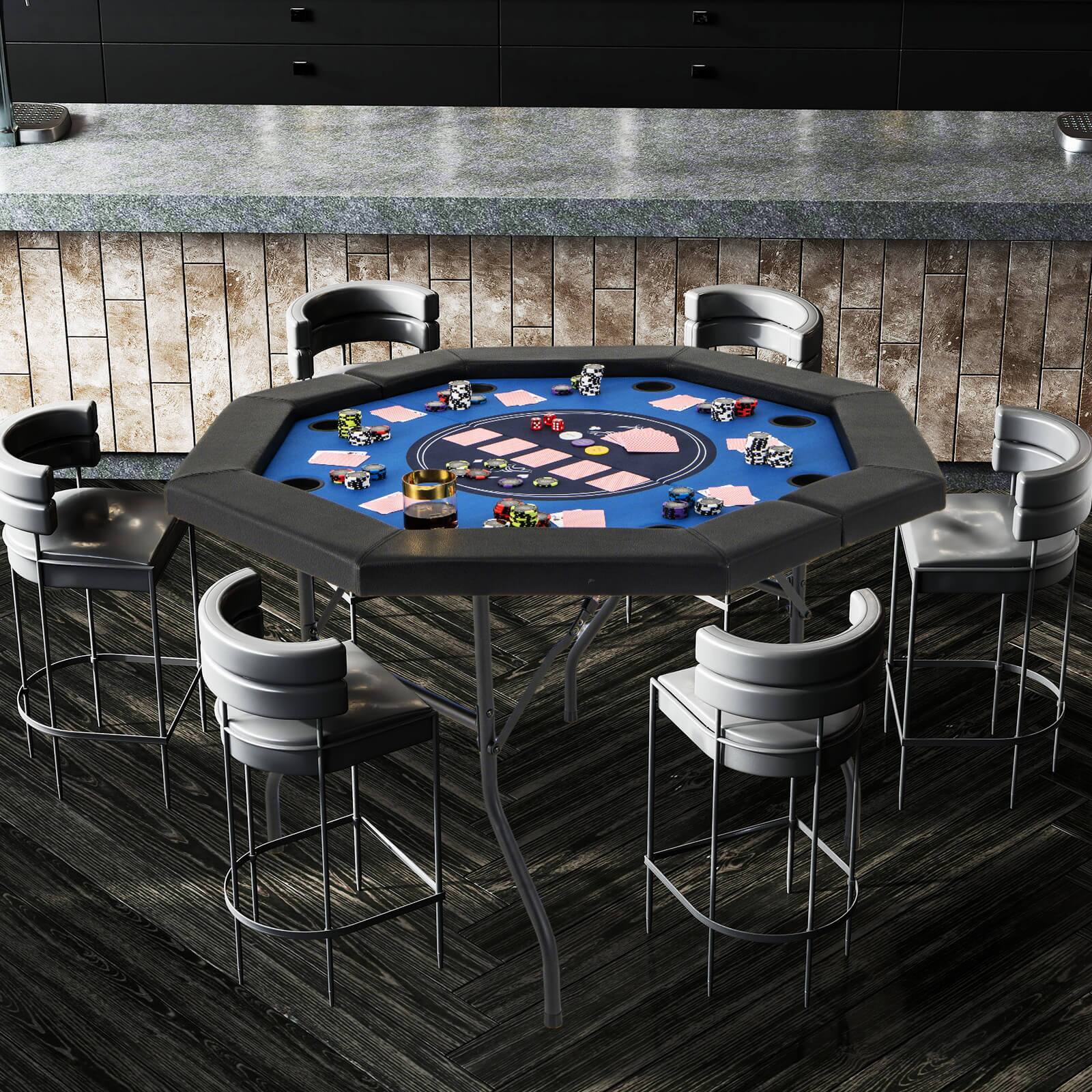 Alt View 4. Costway - Costway 48" Foldable Poker Table for 8 Players Portable Blackjack Texas Hold’em Table - Blue.