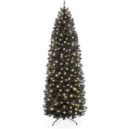 Front. Best Choice Products - Best Choice Products 12ft Pre-Lit Black Artificial Christmas Tree, Holiday Pencil Tree w/ 900 Incandescent Lights, Base - Black.