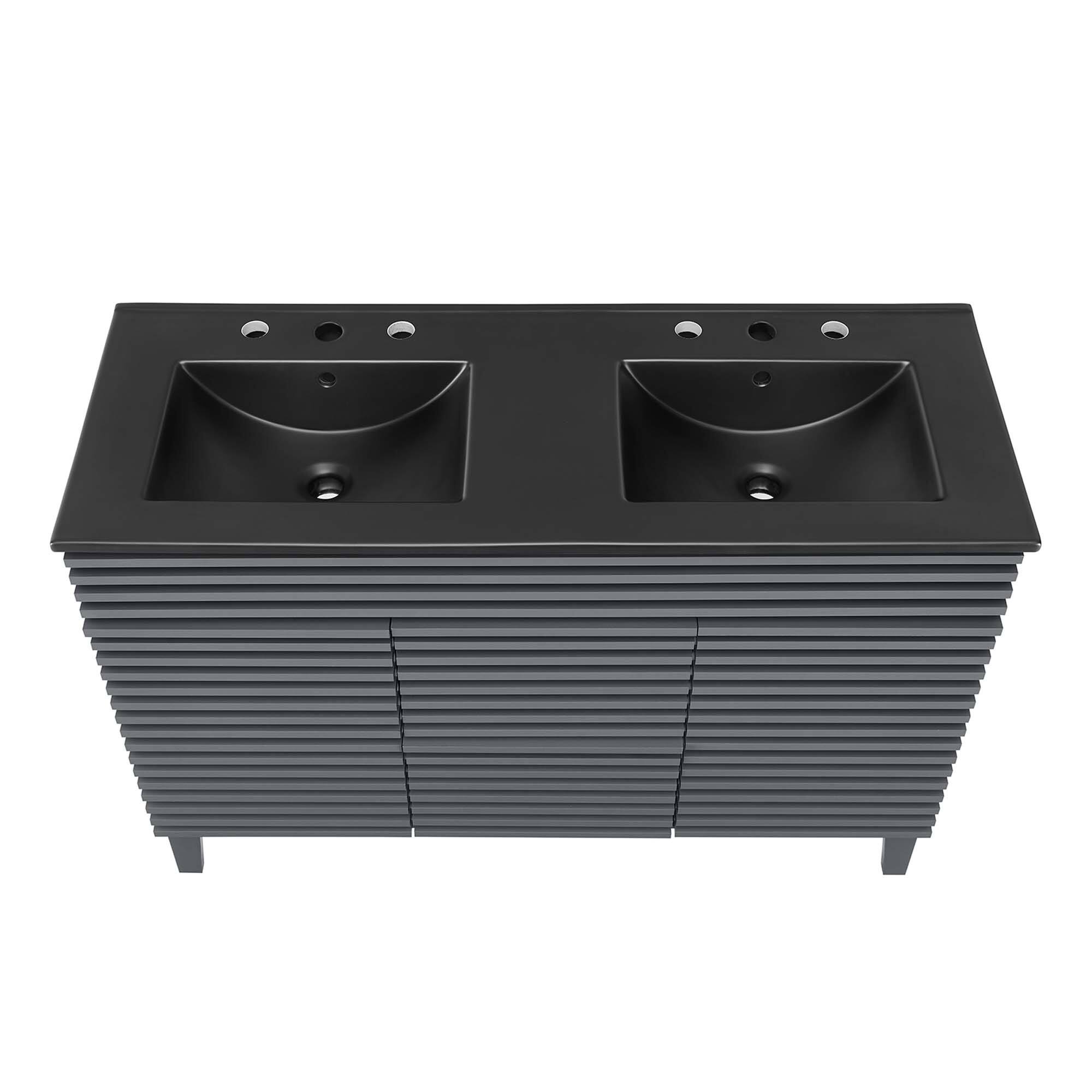 Alt View 3. Modway - Render 48" Bathroom  Vanity with Black Basin Included - Gray Black.