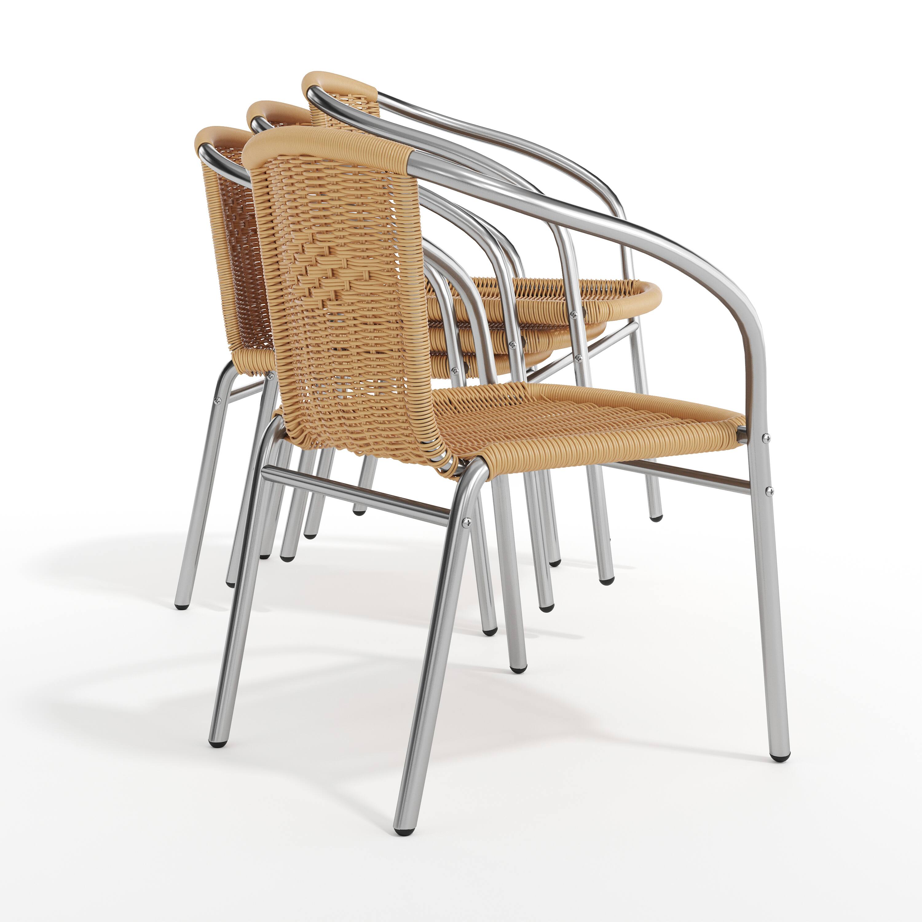 Alt View 9. Emma + Oliver - 4 Pack Aluminum and Rattan Commercial Indoor-Outdoor Restaurant Stack Chair - Aluminum and Beige.