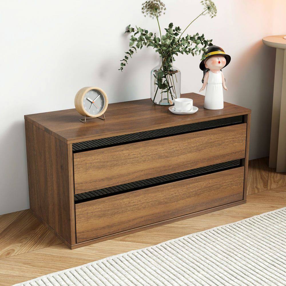 Alt View 7. Kadyn - 2-Drawer Wooden Stackable Storage Drawers, Small Food Pantry Cabinet, Underbed Drawer for Bedroom, Brown - Brown.