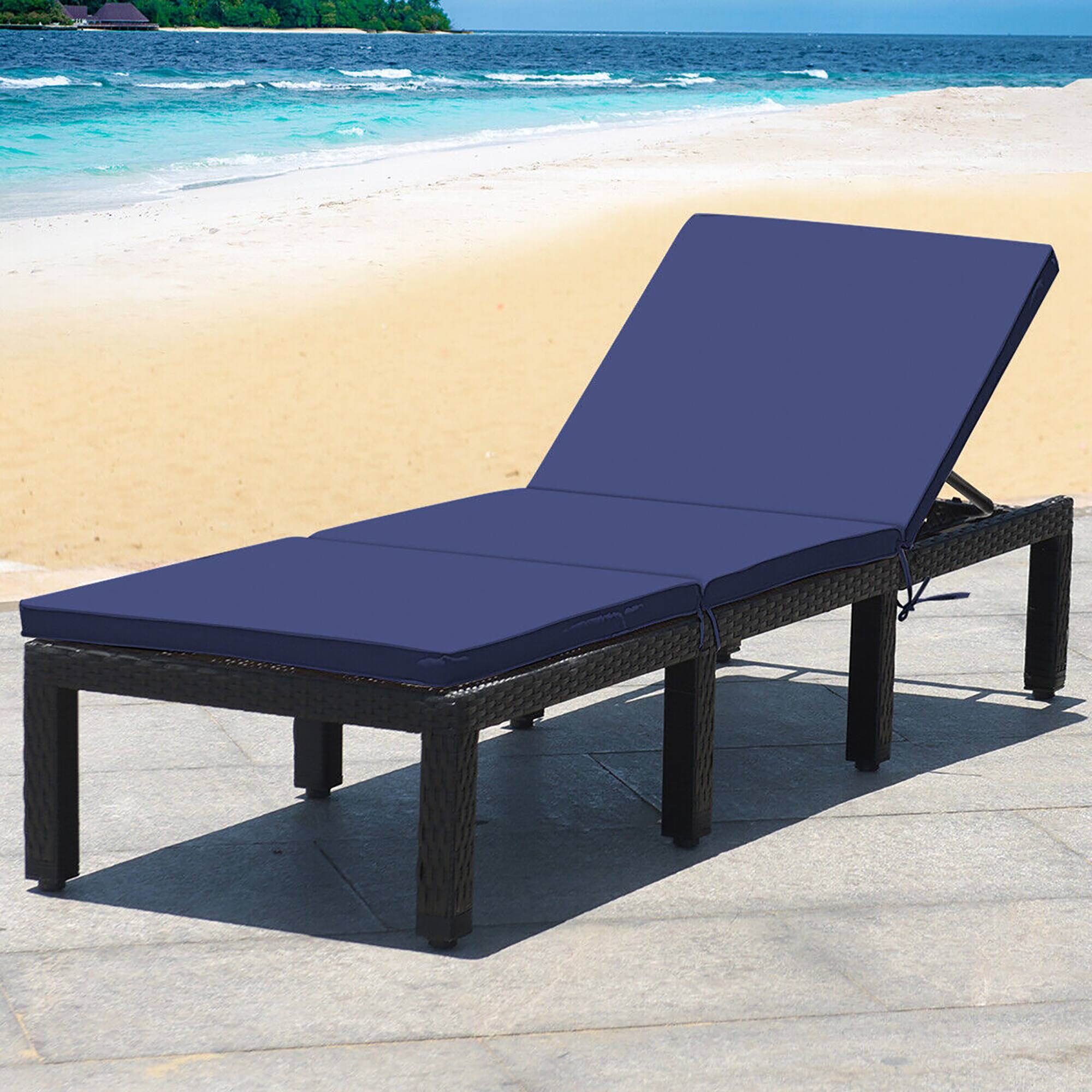 Alt View 2. Gymax - Gymax Patio Lounge Chair Rattan Chaise w/ Adjustable Navy & Off White Cushioned - Navy/Off white.