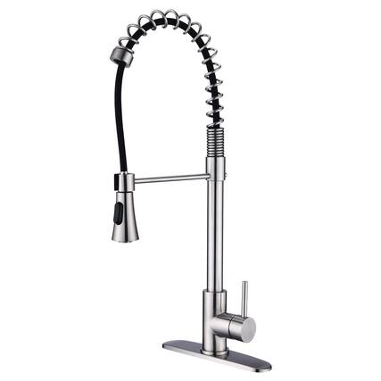 Front. Boyel Living - Spring Single Handle Pull Down Sprayer Kitchen Faucet with Spring Coil Arm in Brushed Nickel - Brushed Nickel.