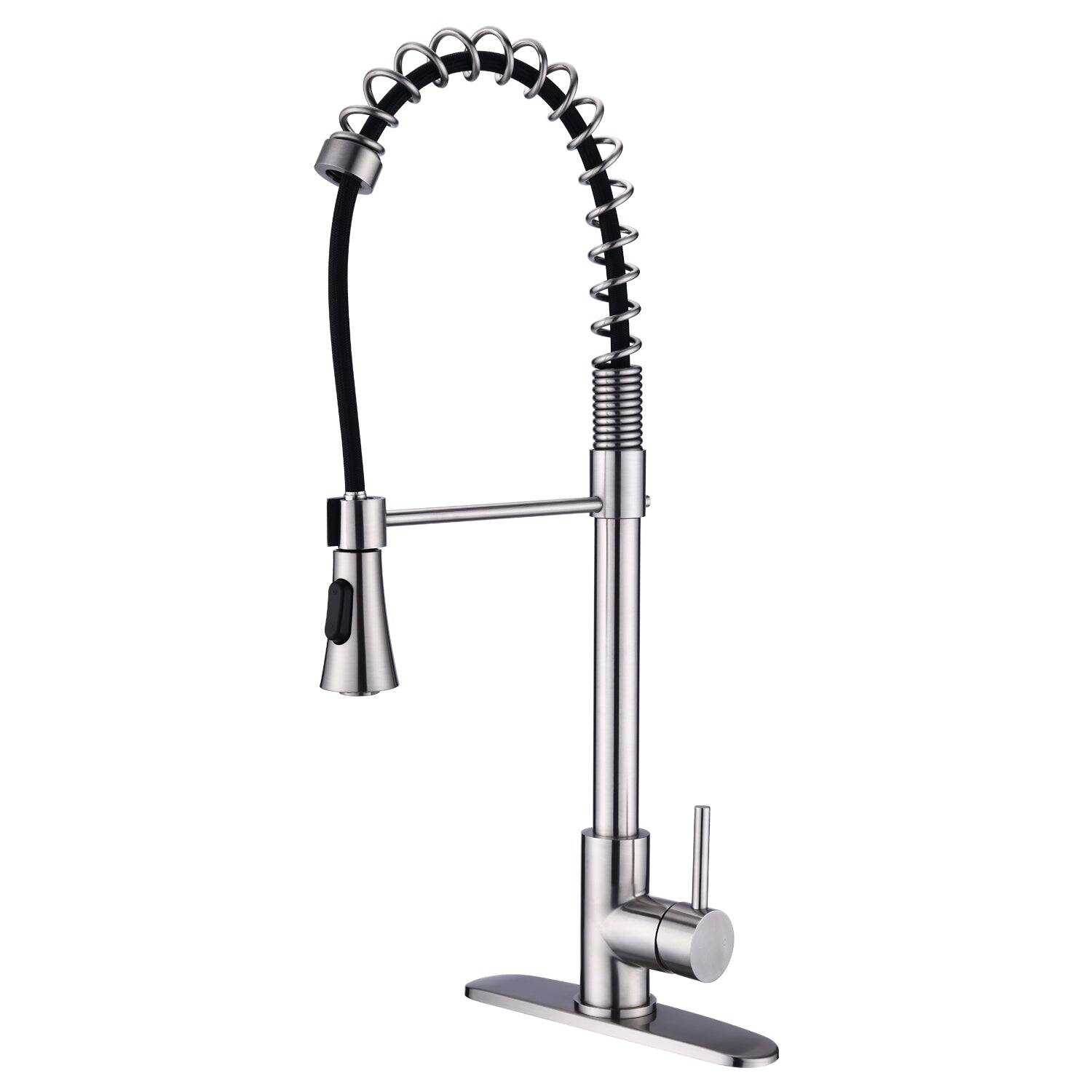 Front. Boyel Living - Spring Single Handle Pull Down Sprayer Kitchen Faucet with Spring Coil Arm in Brushed Nickel - Brushed Nickel.