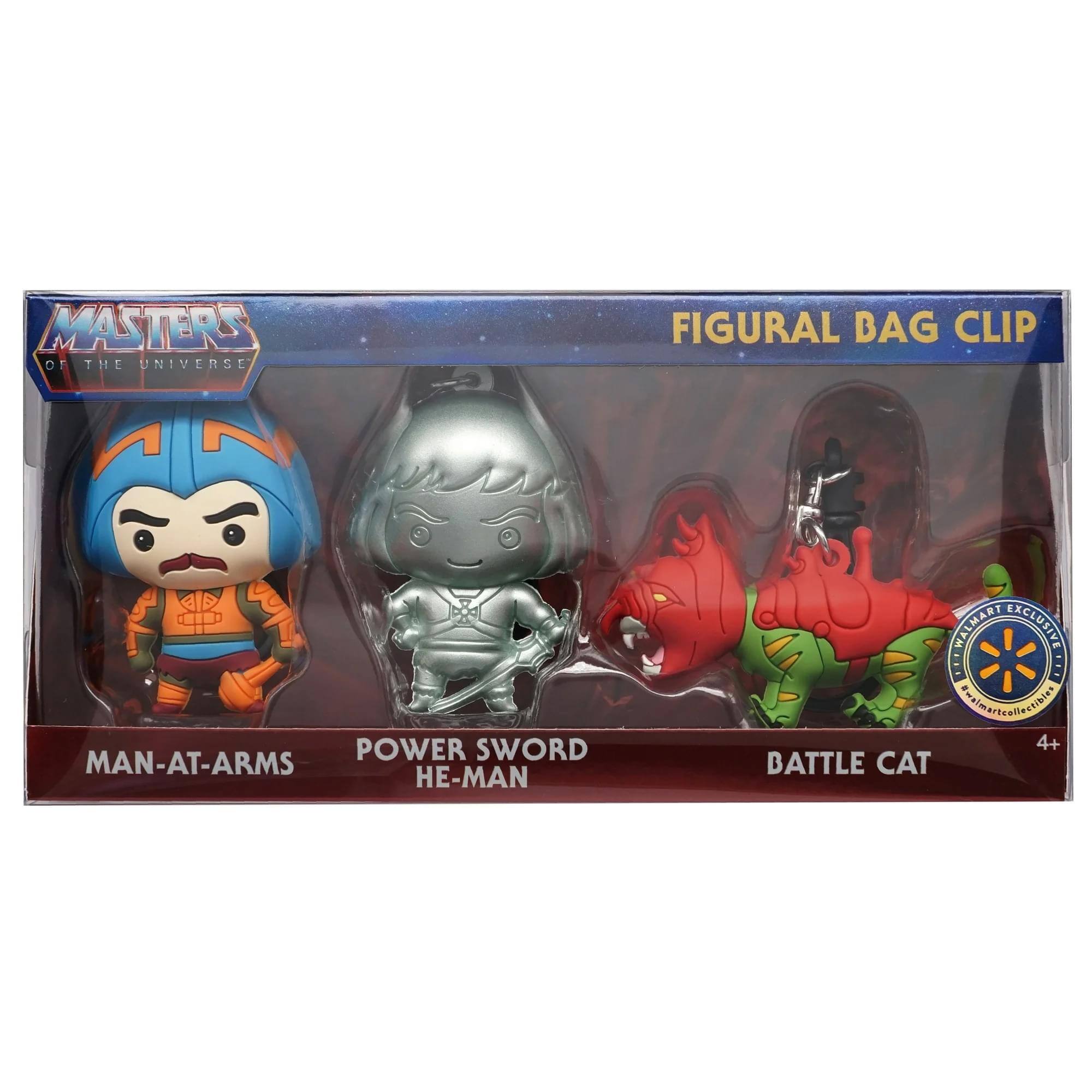 MASTERS OF THE UNIVERSE FIGURAL BAG CLIP  
MAN-AT-ARMS, POWER SWORD HE-MAN, BATTLE CAT  
Walmart Exclusive  
4+