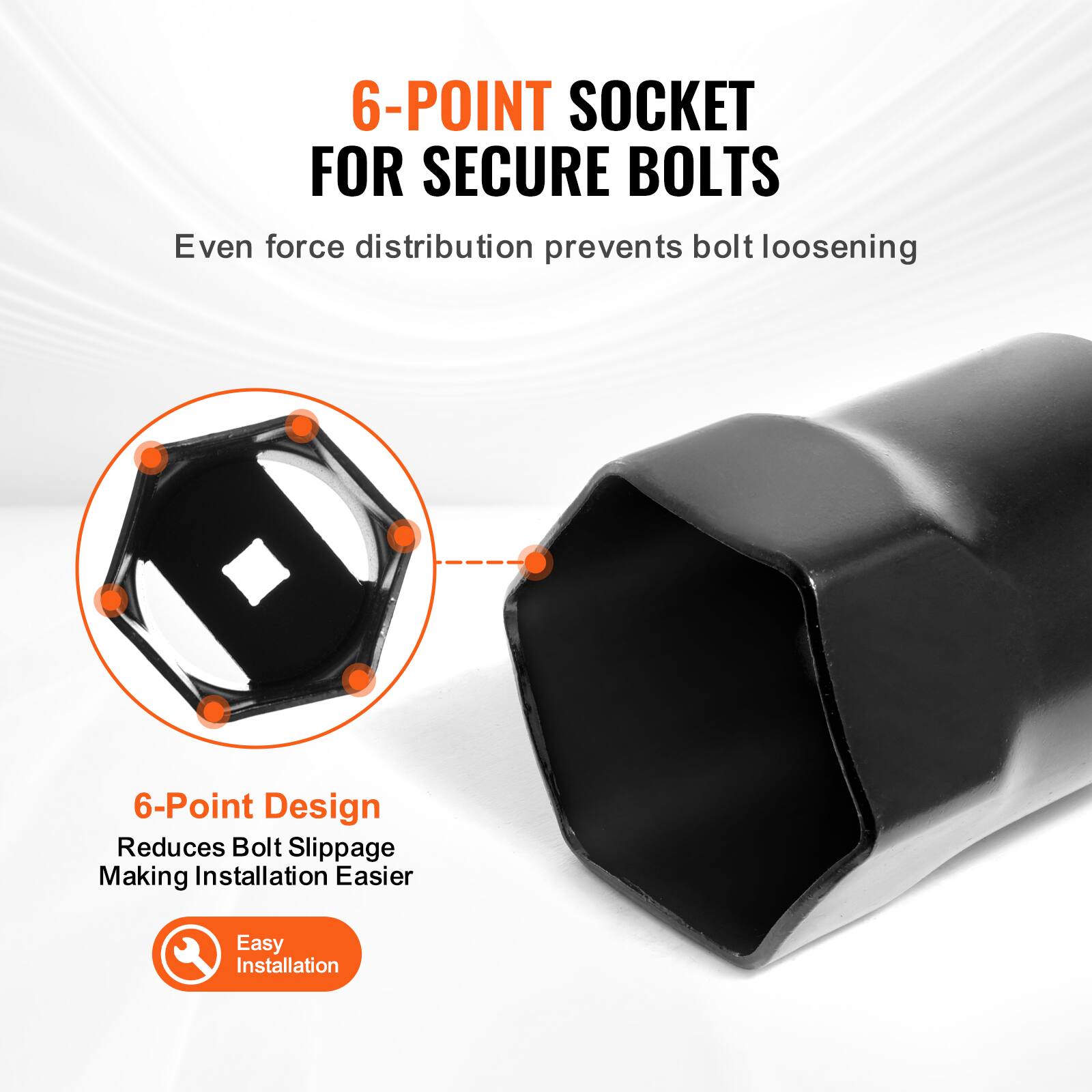 6-POINT SOCKET FOR SECURE BOLTS  
Even force distribution prevents bolt loosening  

6-Point Design  
Reduces Bolt Slippage  
Making Installation Easier  

Easy Installation